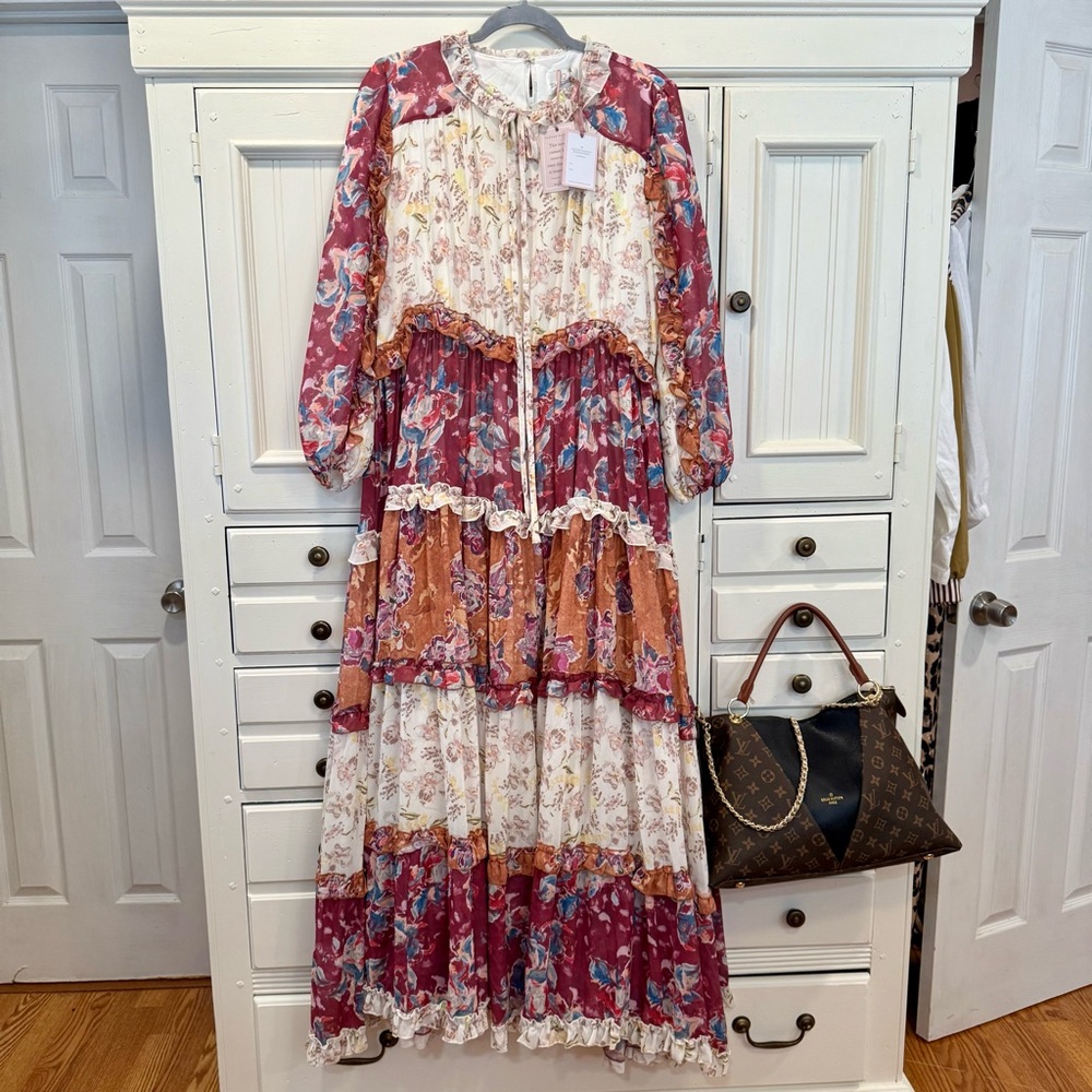 Dainty Jewells Burgundy and Orange Floral Maxi Dress